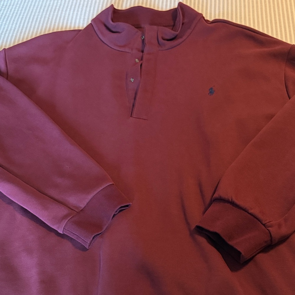 Like New Mens Polo Ralph Lauren Burgundy Maroon Red Mockneck Fleece Pullover 4XB